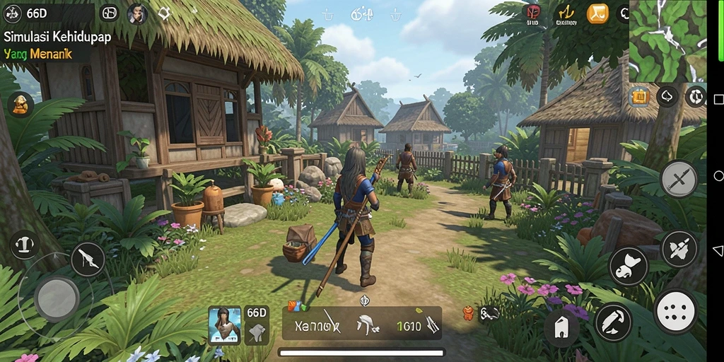 Screenshot gameplay 66D yang menunjukkan interaksi karakter dalam dunia simulasi.