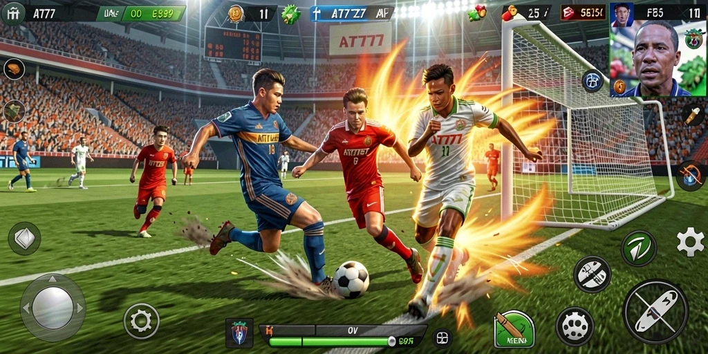 Tangkapan layar gameplay AT777 yang mendebarkan di lapangan sepak bola.