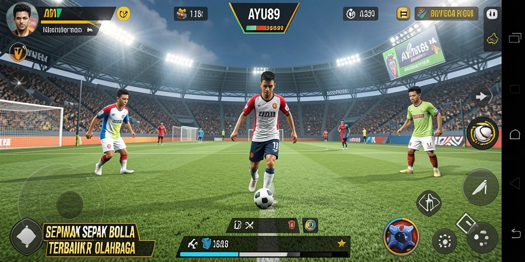 Tampak gameplay AYU89 yang seru dalam kompetisi sepak bola.