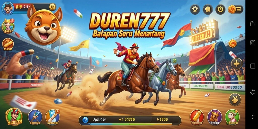 Screenshot DUREN777 menampilkan aksi balapan yang mendebarkan dan mobil cepat.