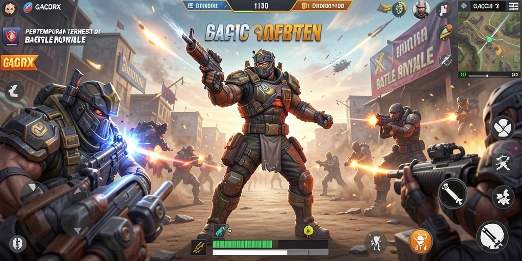 Gameplay seru GACORX dalam pertempuran Battle Royale.