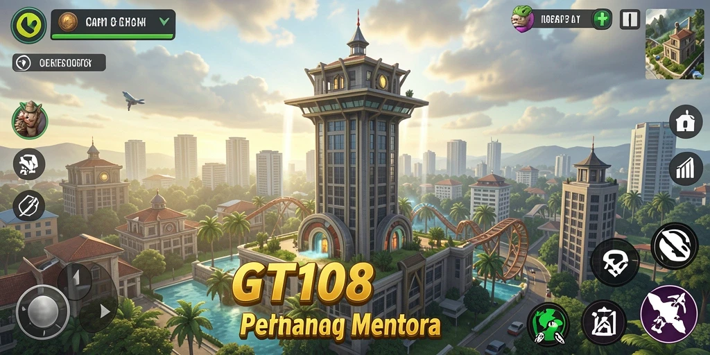 Screenshot gameplay GT108 menampilkan aksi pertahanan menara yang seru.