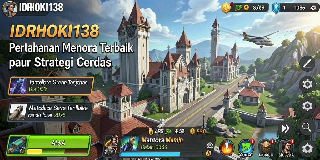 Screenshot gameplay IDRHOKI138 menampilkan menara strategis di medan perang.