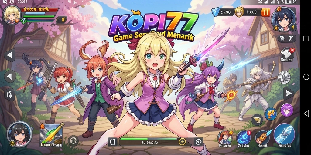 Tampilan gameplay KOPI77 menampilkan aksi karakter anime yang seru.