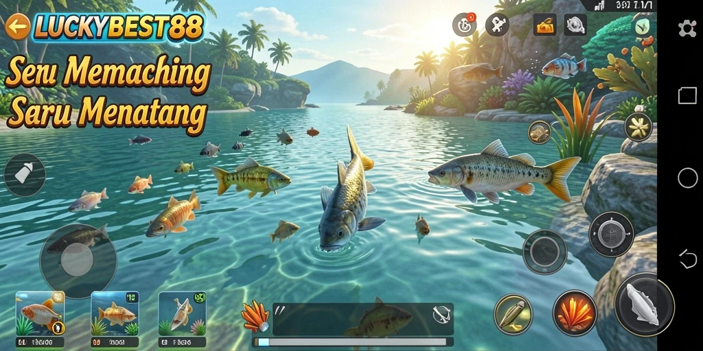 Screenshot gameplay LUCKYBEST88 yang menunjukkan aksi memancing yang seru.