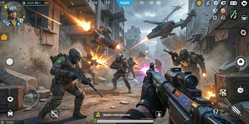 Screenshot utama NASA4D yang menampilkan aksi FPS yang seru dan mendebarkan.