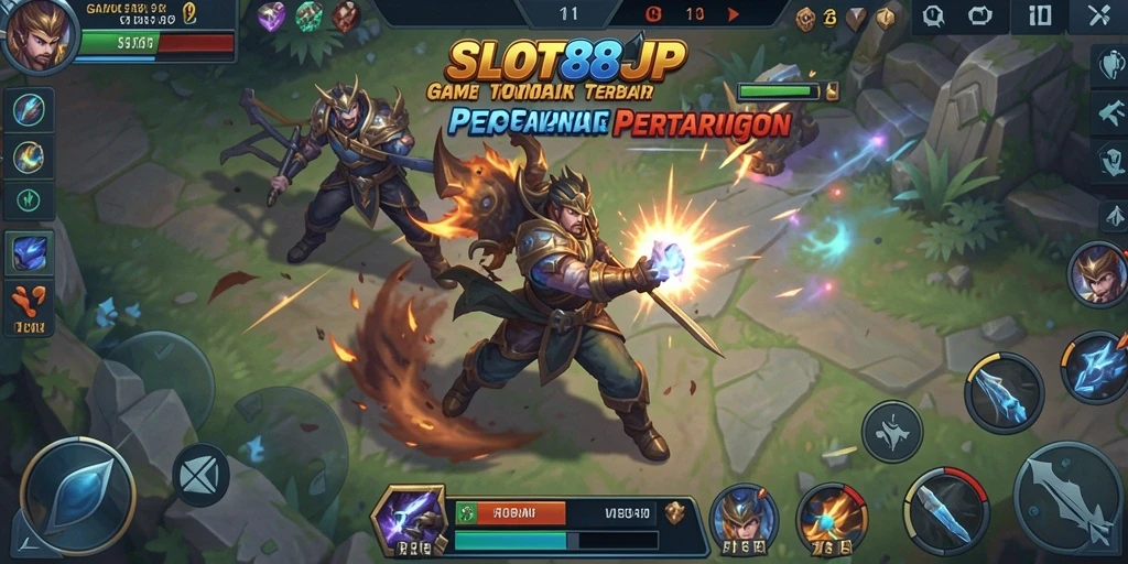 Tampilan gameplay seru di SLOT88JP dengan pertarungan MOBA yang dinamis.