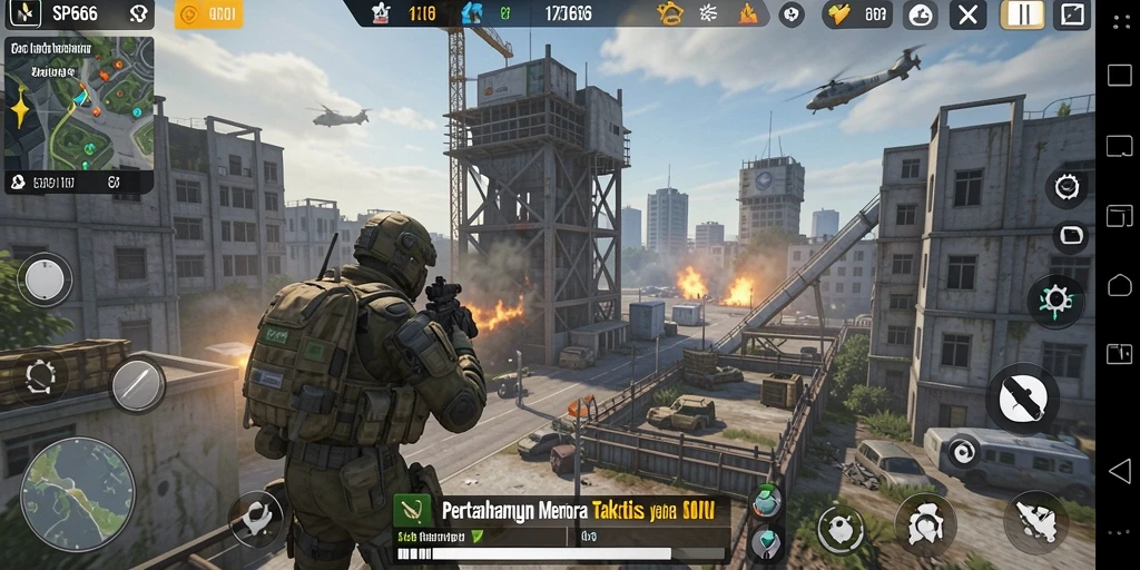 Tampilan gameplay SP666 yang menegangkan di battlefield Tower Defense.