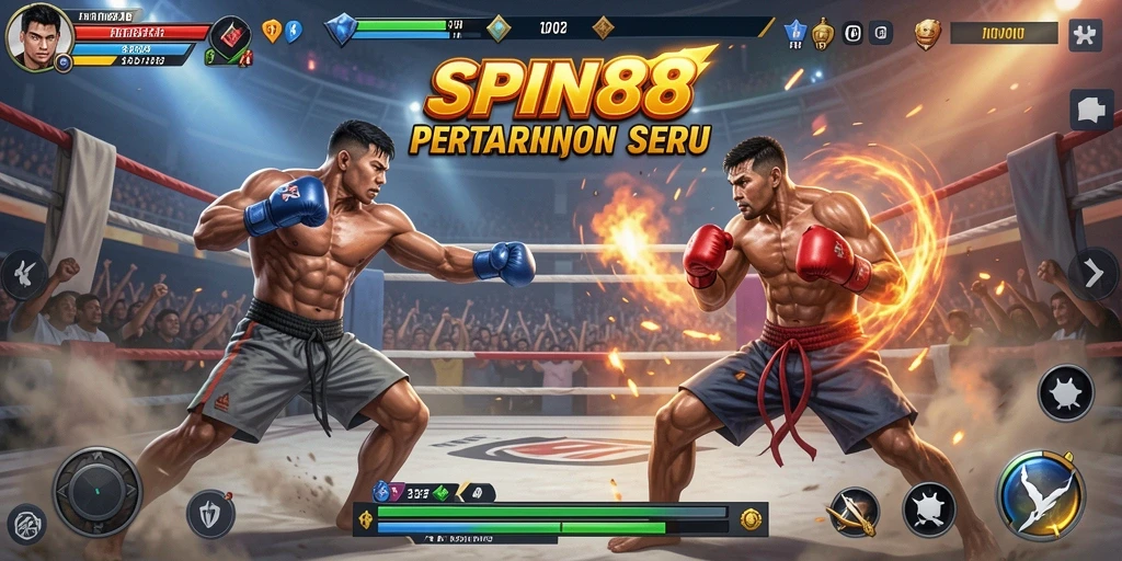 Tampilan aksi seru dalam gameplay SPIN88 saat pertarungan berlangsung.