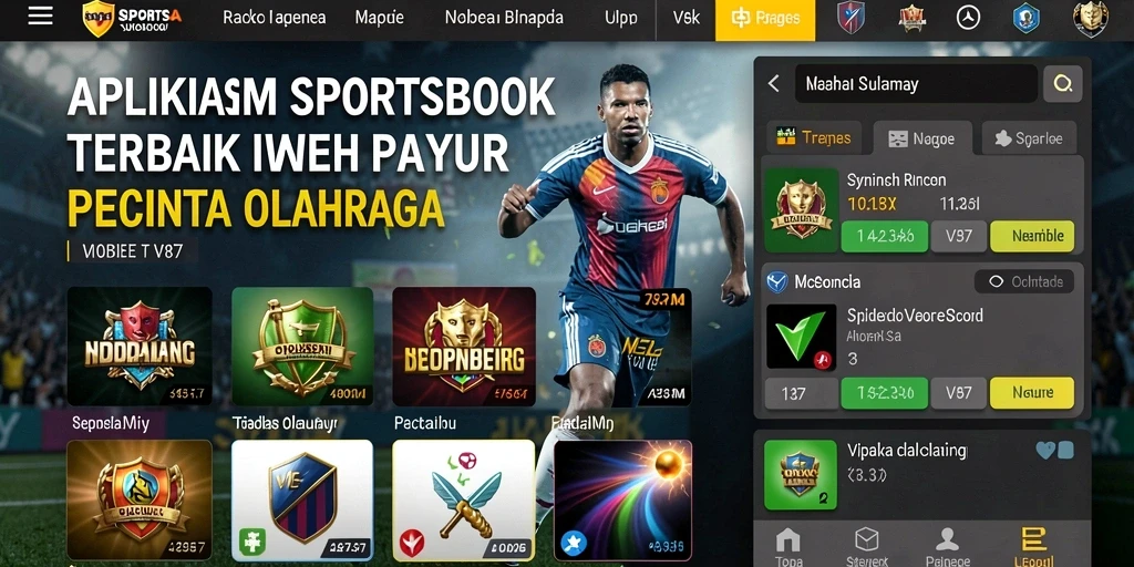 Screenshot utama V87 menampilkan tampilan antarmuka aplikasi Sportsbook yang menarik.